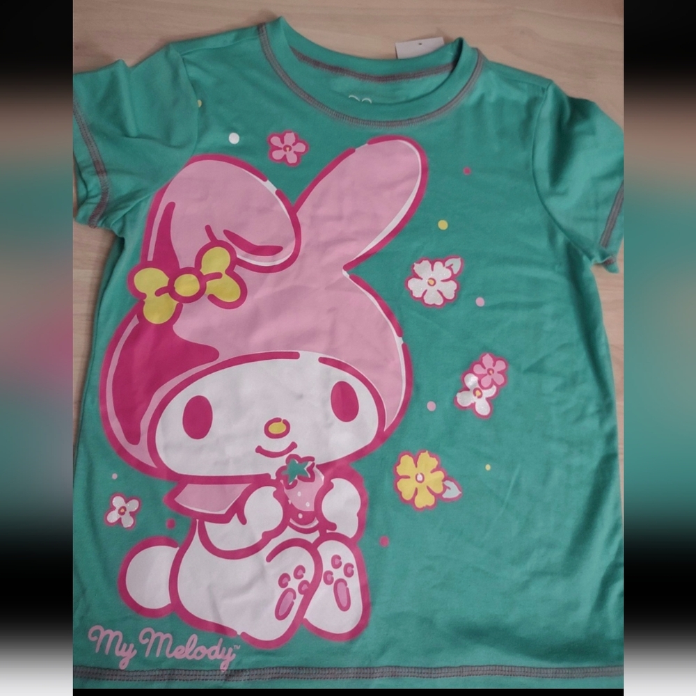 My Melody Sanrio Girl's Junior's Shirt Kawaii Decora Y2K Green Tee Glitter